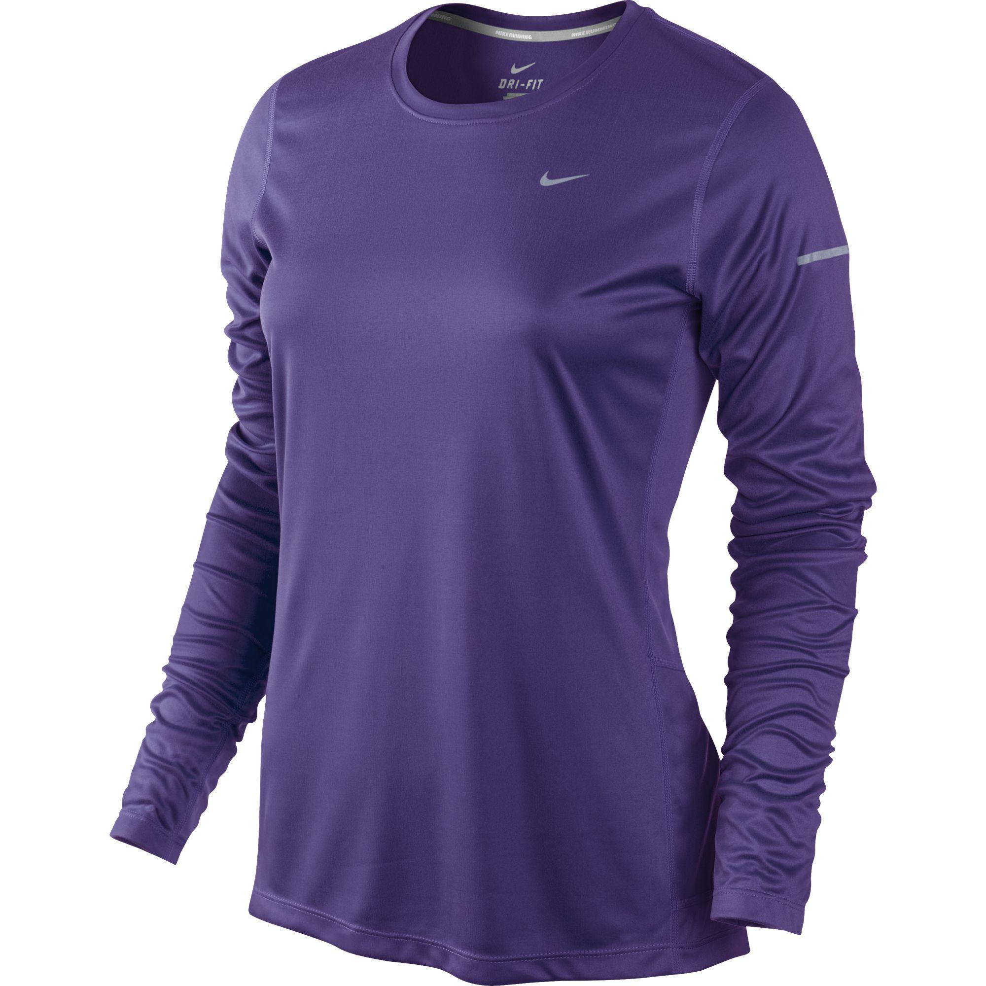 Nike Womens Miler Long Sleeve Running Top - Purple/Reflective Silver ...