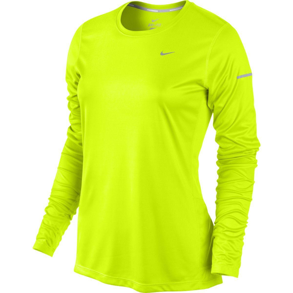 Nike Womens Miler Long Sleeve Running Top - Volt/Reflective Silver ...