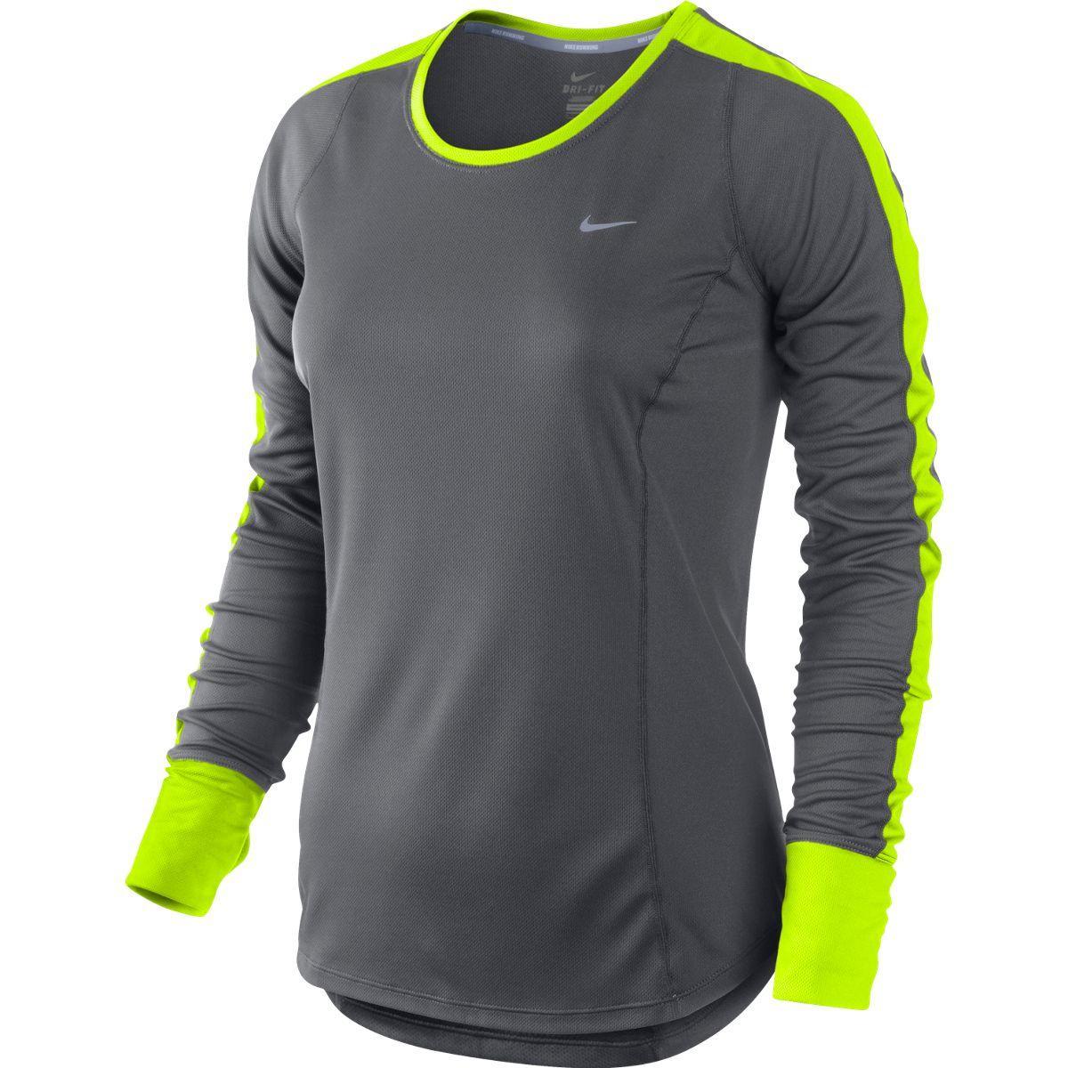 Nike Womens Racer L.S. Running Shirt - Grey/Volt/Reflective Silver ...