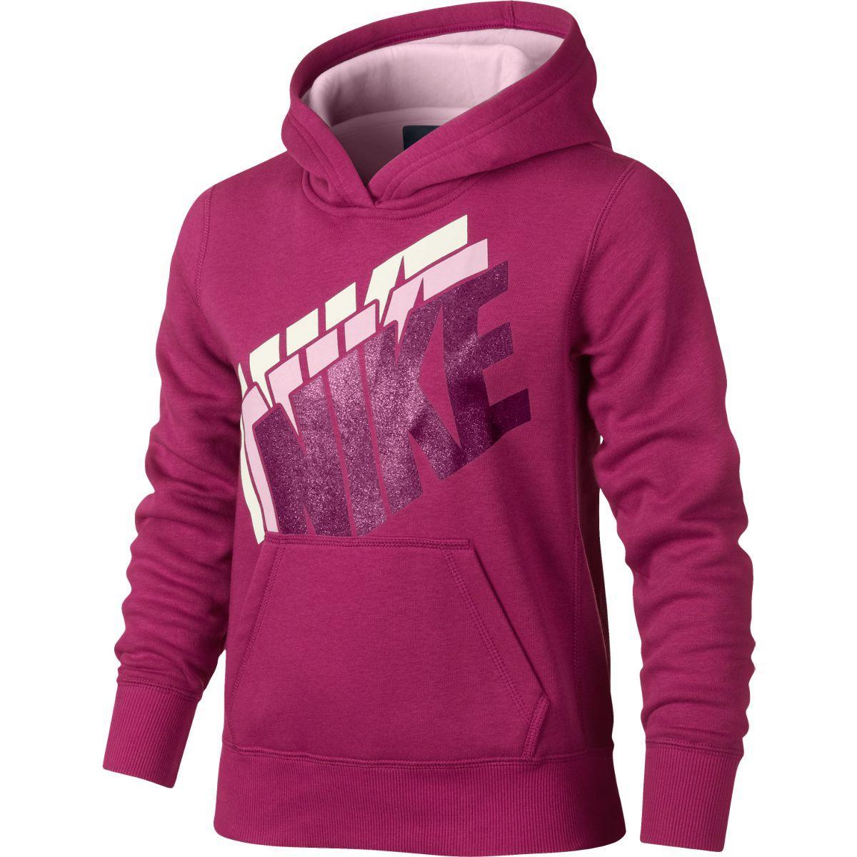 Nike Girls YA76 Brushed Fleece Hoodie - Hyper Fuschia/Artic Pink ...