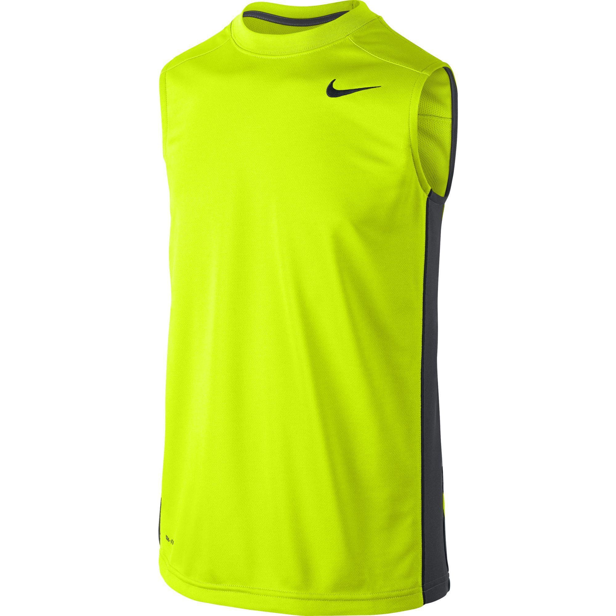 black and volt green shirt