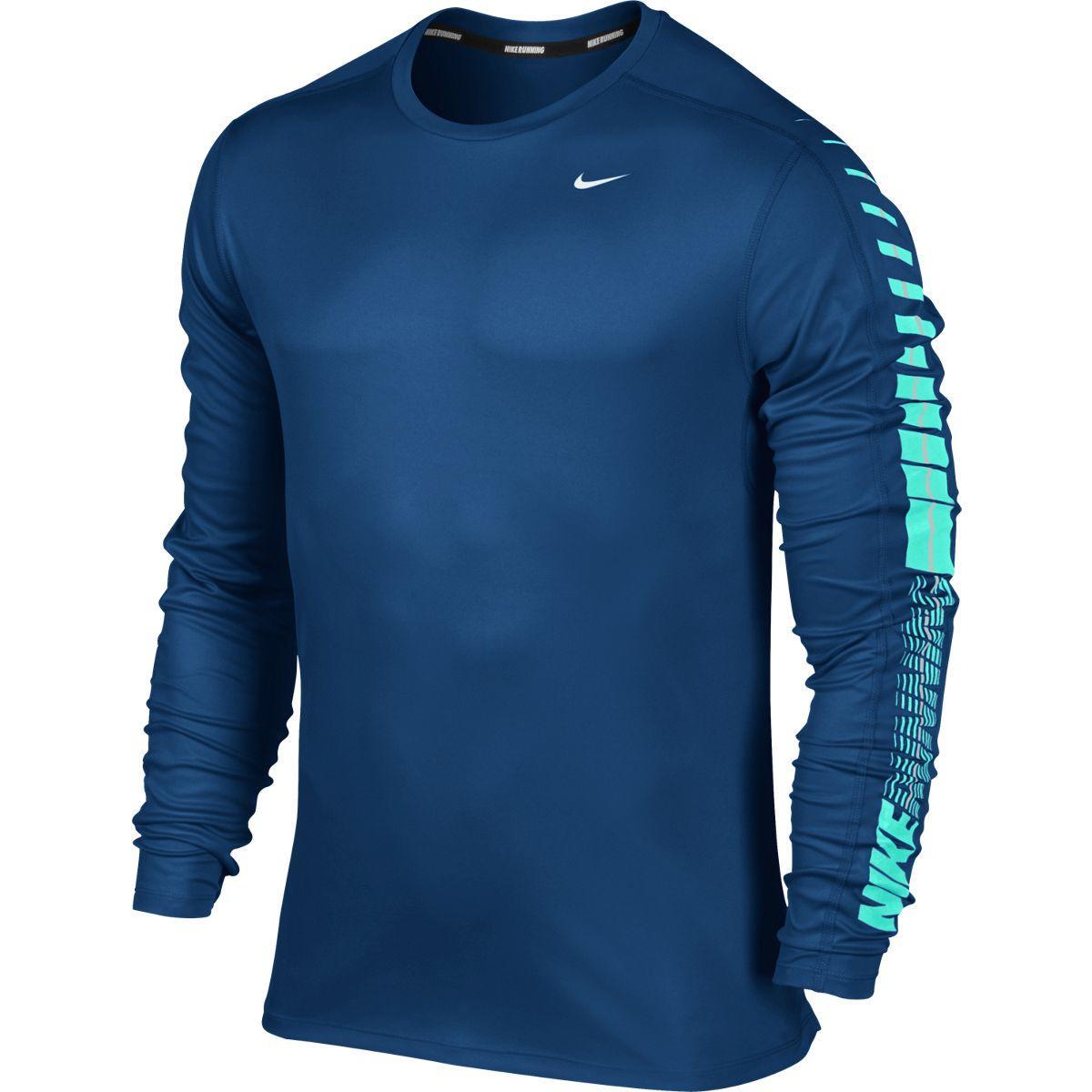 Nike Mens Relay Long Sleeve Graphic Crew - Brave Blue/Reflective Silver ...