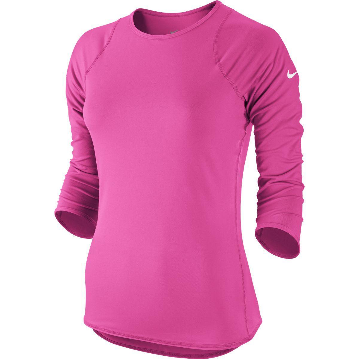 Nike Womens Baseline 3/4 Sleeve Top - Pink Pow/White - Tennisnuts.com