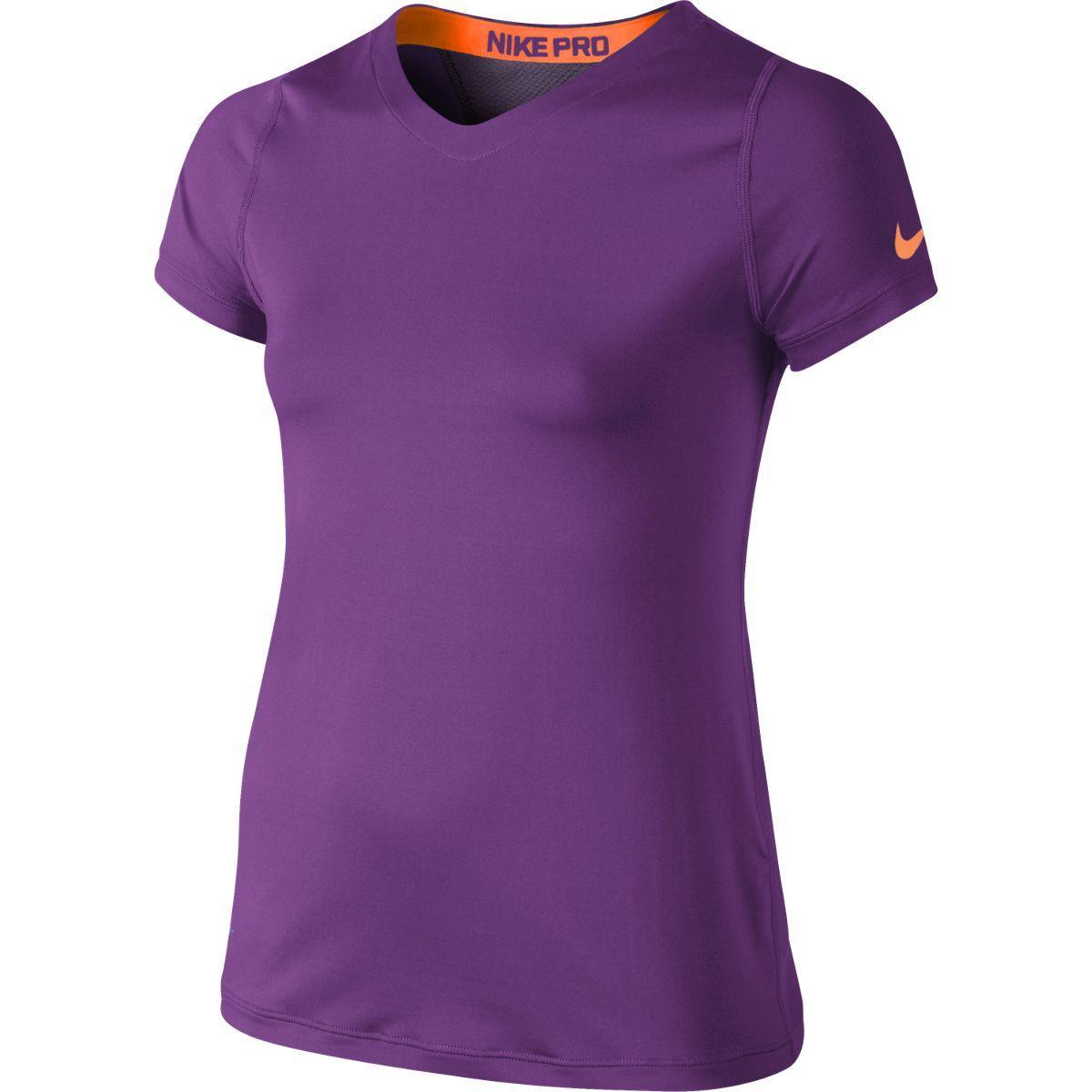 Nike Girls Pro Fitted Short Sleeve Top - Purple/Orange - Tennisnuts.com