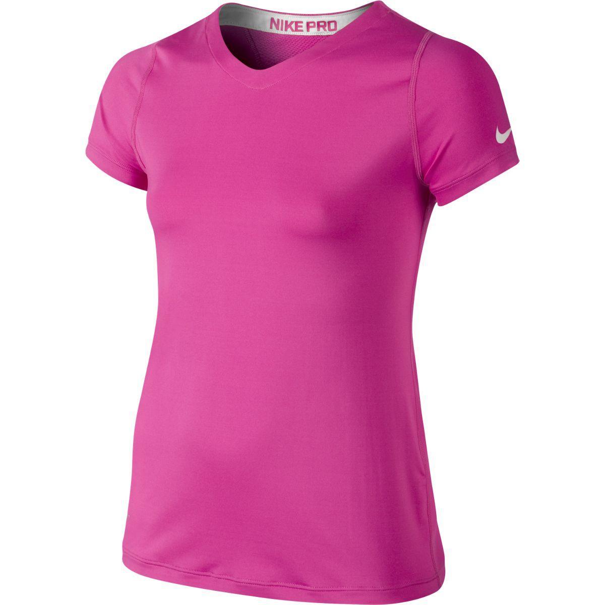 Nike Girls Pro Fitted Short Sleeve Top - Pink Pow - Tennisnuts.com