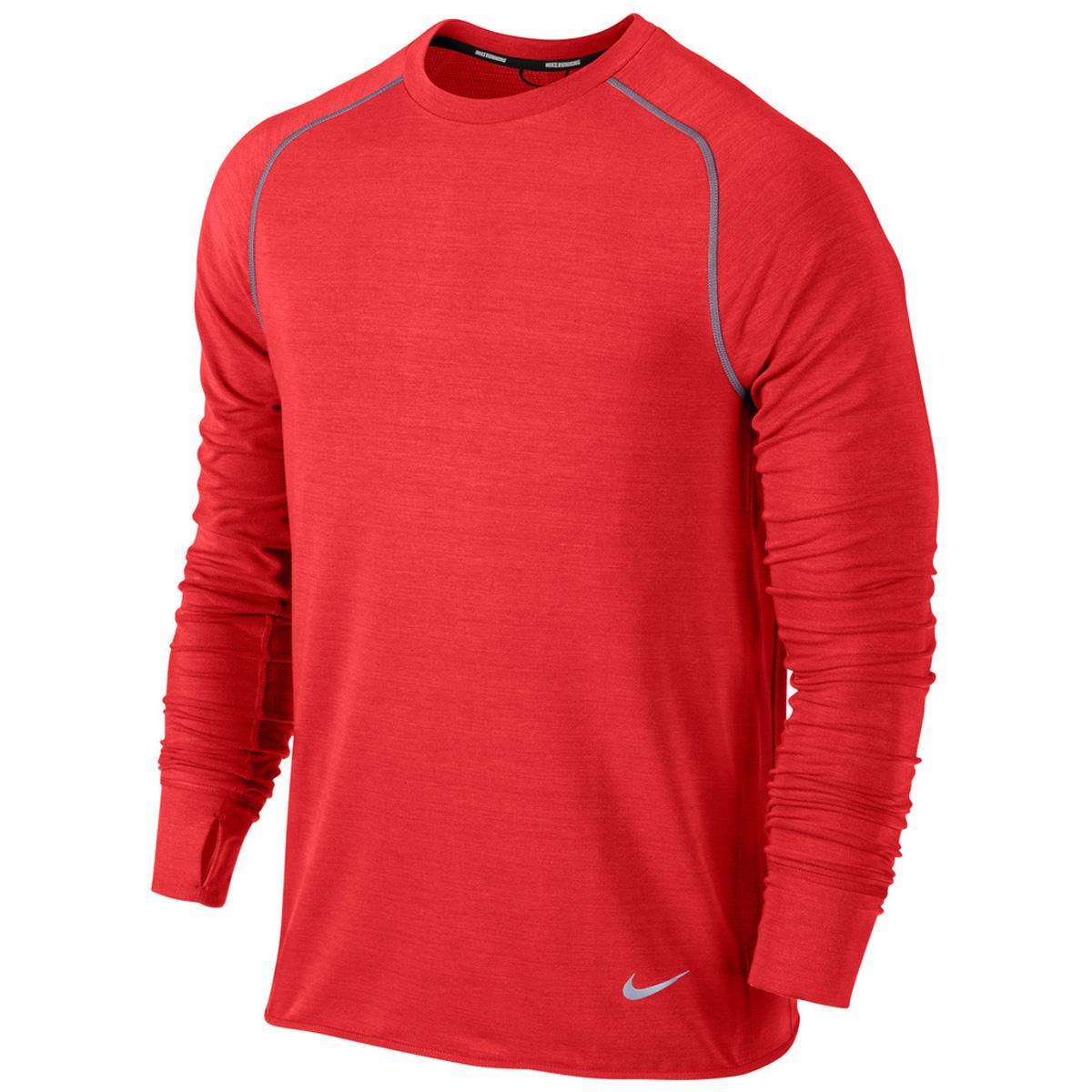 Nike Mens Dri-FIT Sprint Long Sleeve Crew - Red/Reflective Silver ...