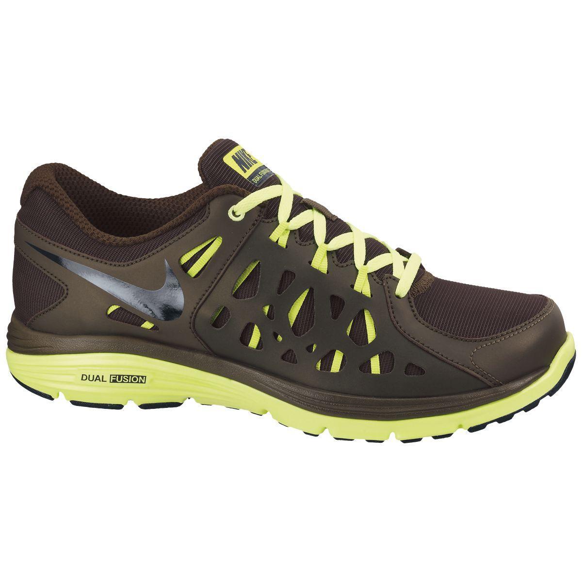 Nike Mens Dual Fusion Run Shield Shoes - Khaki/Lime - Tennisnuts.com