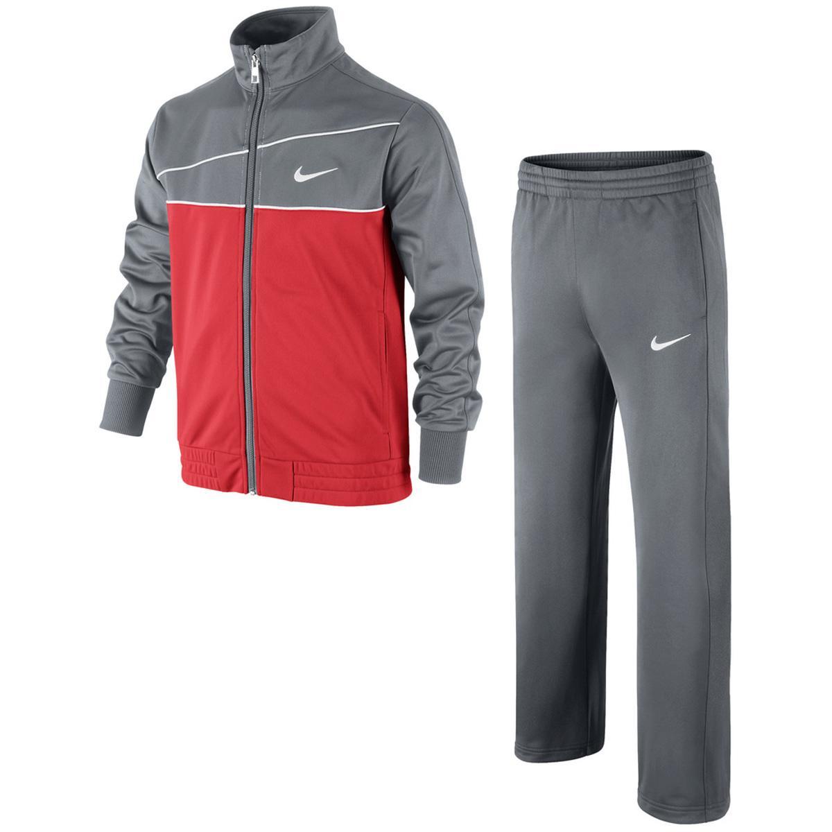Nike Boys T ADJ Warm Up Tracksuit - Grey/Red - Tennisnuts.com