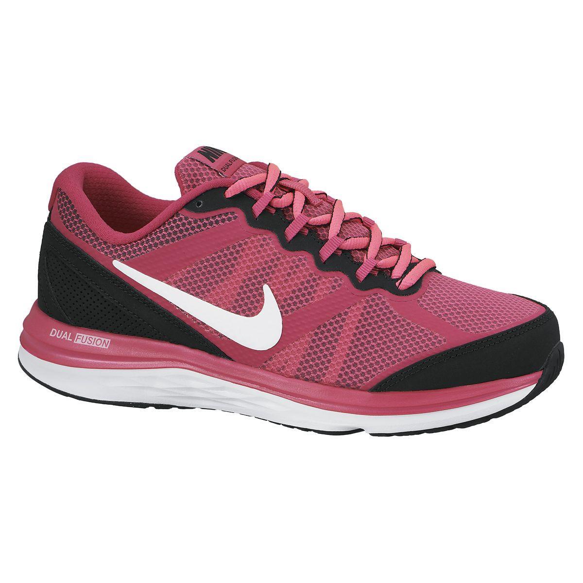 Nike Girls Dual Fusion Run 3 Running Shoes - Hot Pink/Black/White ...