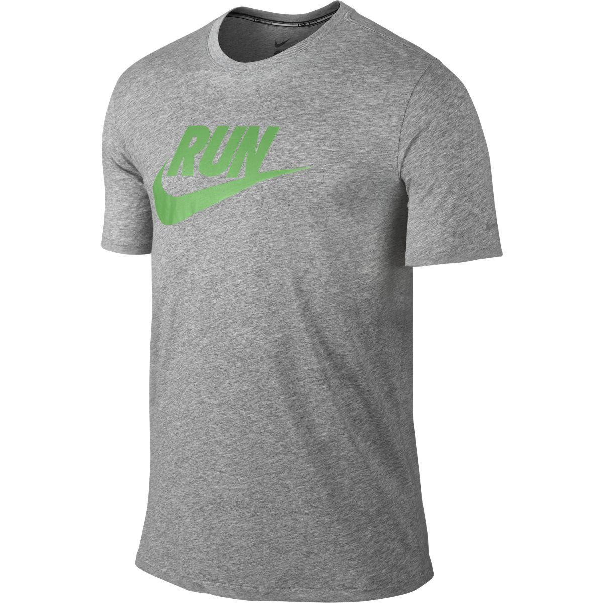 Nike Mens Swoosh Running T-Shirt - Dark Grey Heather/Green - Tennisnuts.com