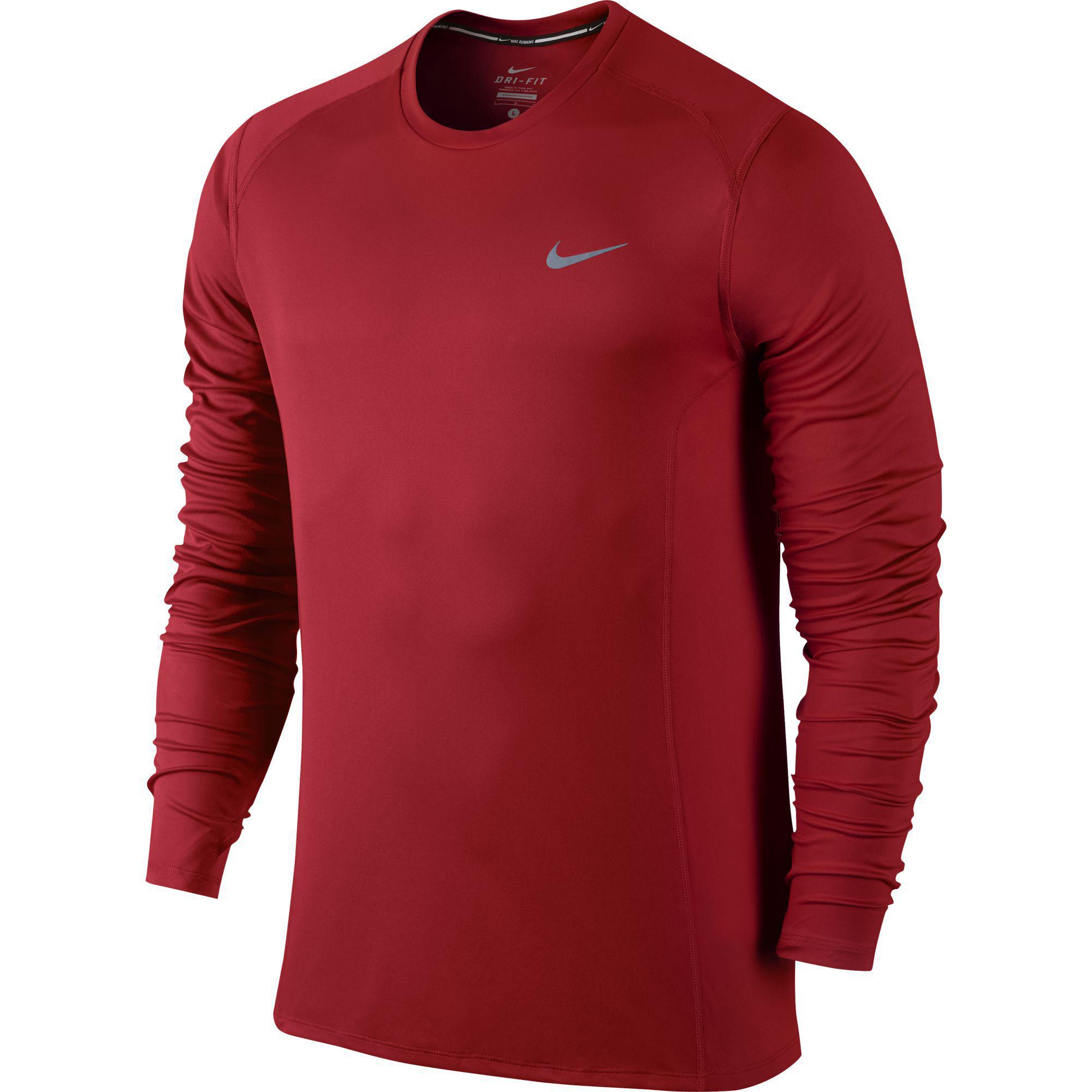 Nike Mens Dri-FIT Miler Long Sleeve Top - University Red - Tennisnuts.com