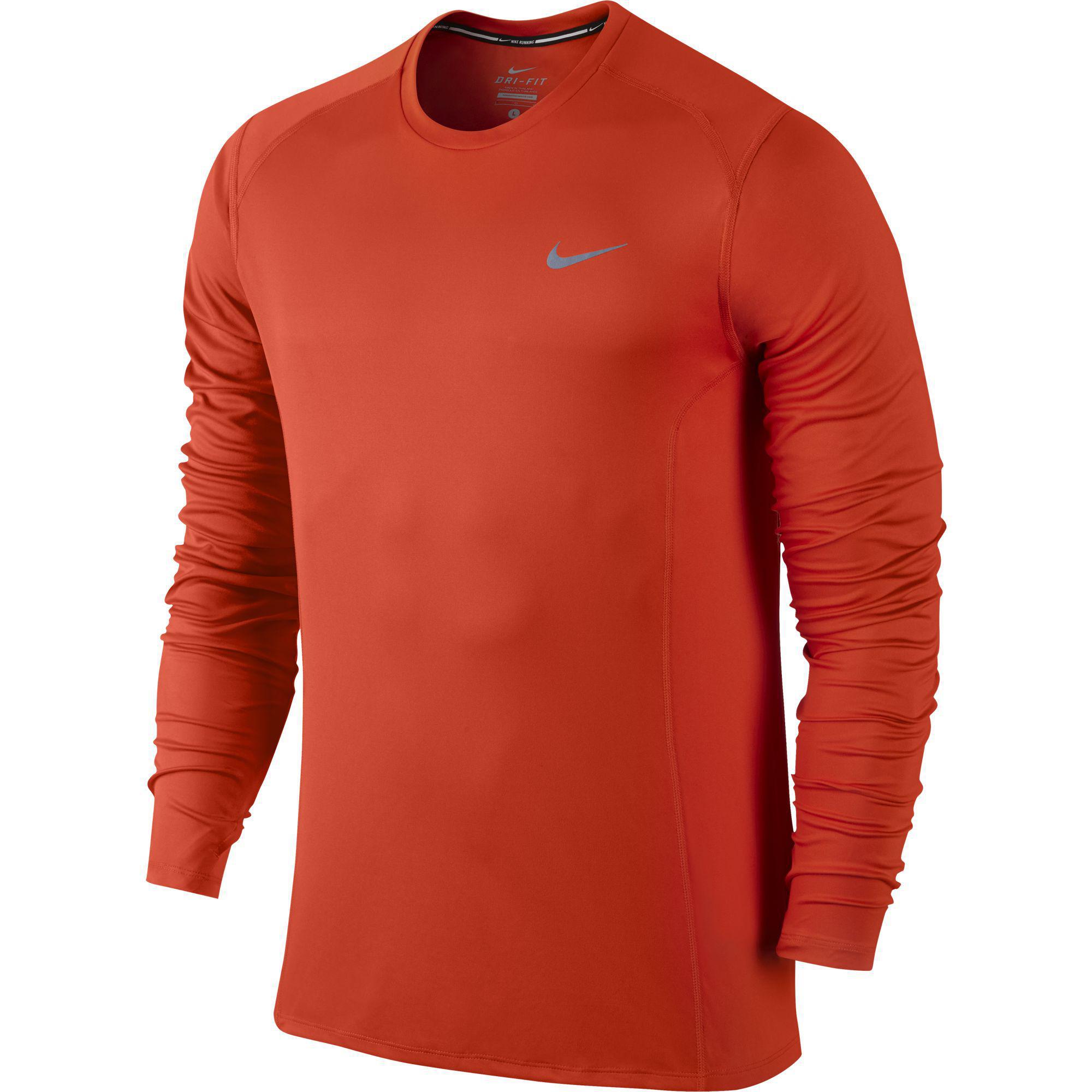 Nike Mens Dri-FIT Miler Long Sleeve Top - Team Orange - Tennisnuts.com