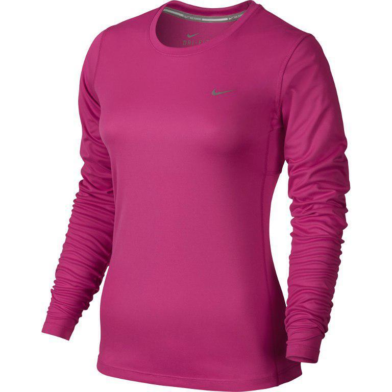 Nike Womens Miler Long Sleeve Running Top Vivid Pink