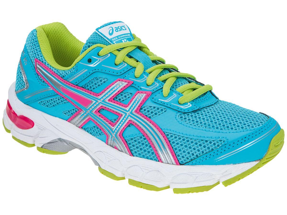 Asics Girls GEL-Cumulus 15 GS Running Shoes - Aqua/Lime - Tennisnuts.com