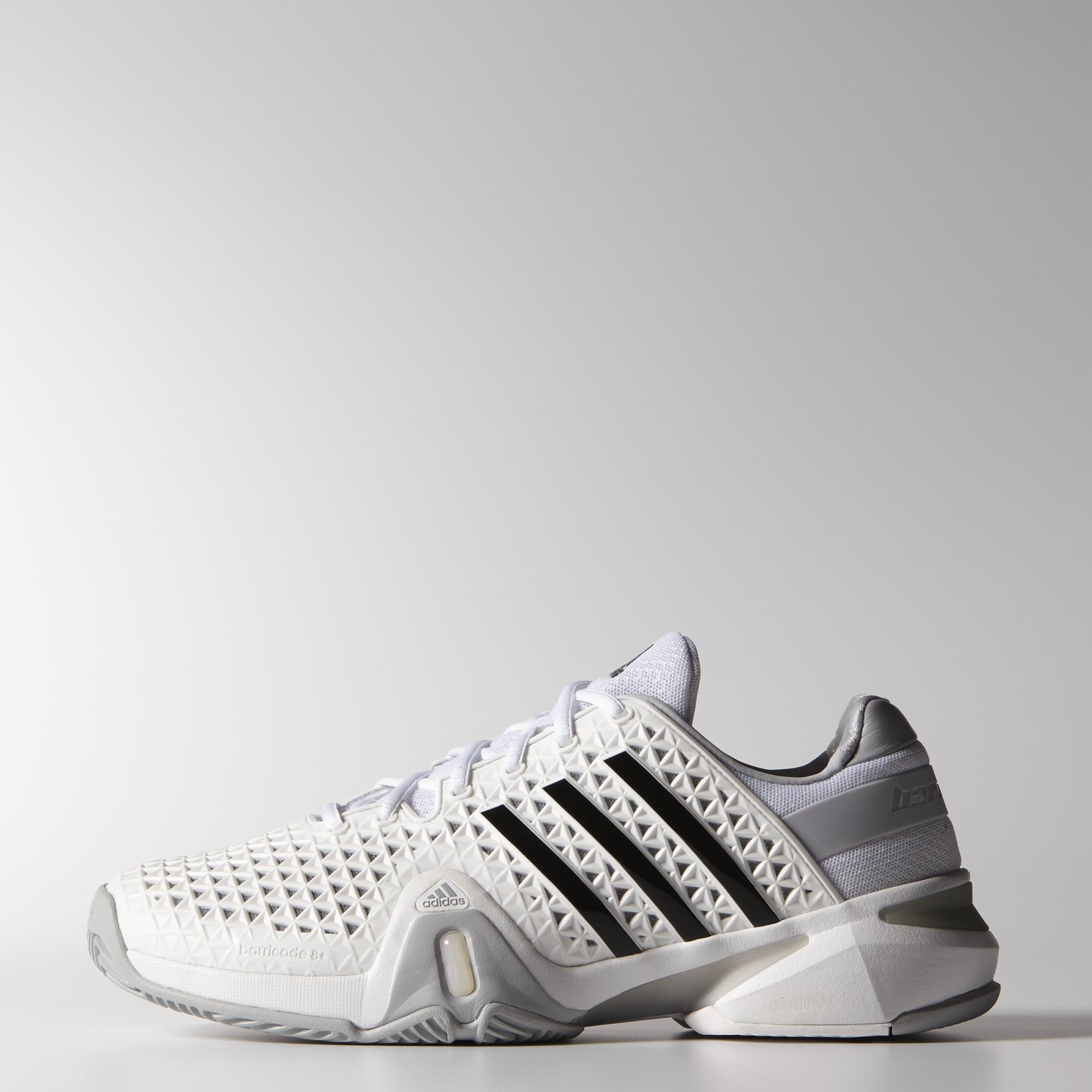 Adidas Mens adipower Barricade 8+ Tennis Shoes - White - Tennisnuts.com