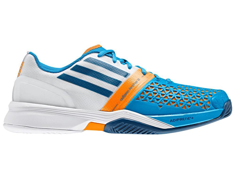Adidas Mens adiZero Feather III Tennis Shoes - White/Blue - Tennisnuts.com