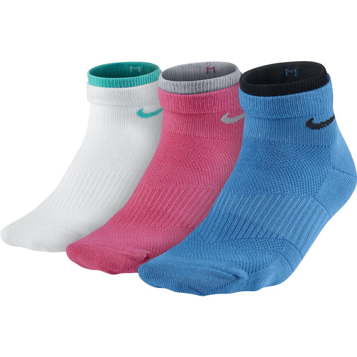 Nike Womens Dri-FIT Lightweight Quarter Socks (3 Pairs) - White/Blue ...