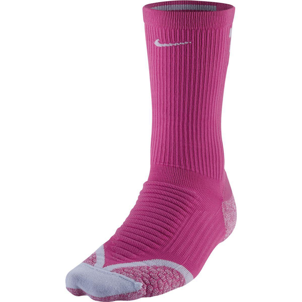 Nike Elite Cushioned Crew Running Socks (1 Pair) - Hot Pink/Titanium ...