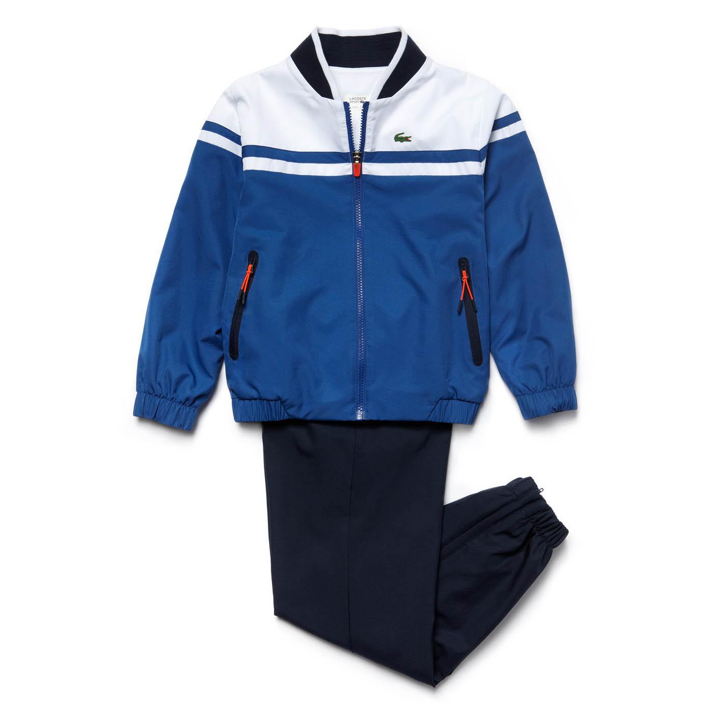 blue and white lacoste tracksuit