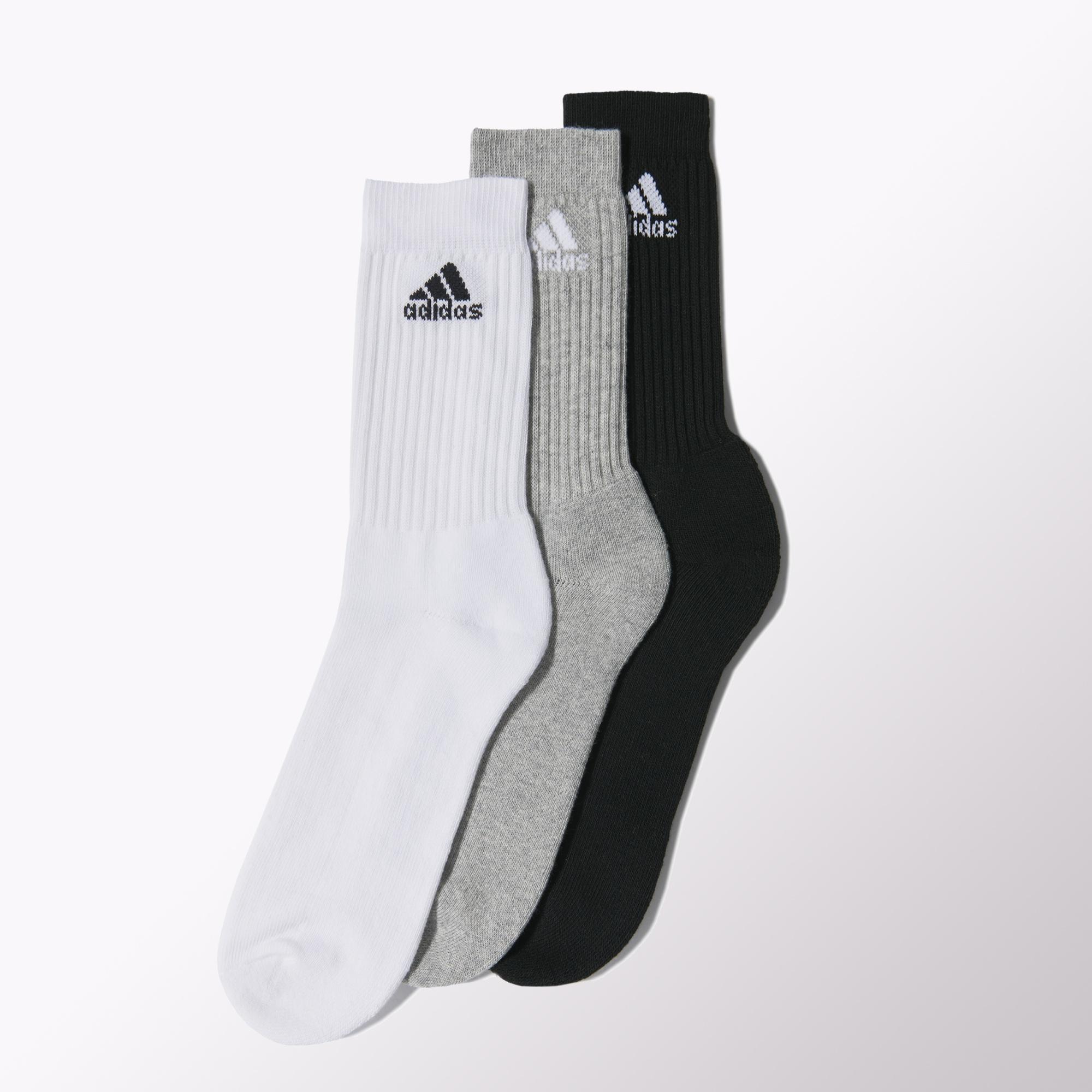 Adidas Half Cushion Crew Socks (3 Pack) - White/Grey/Black - Tennisnuts.com