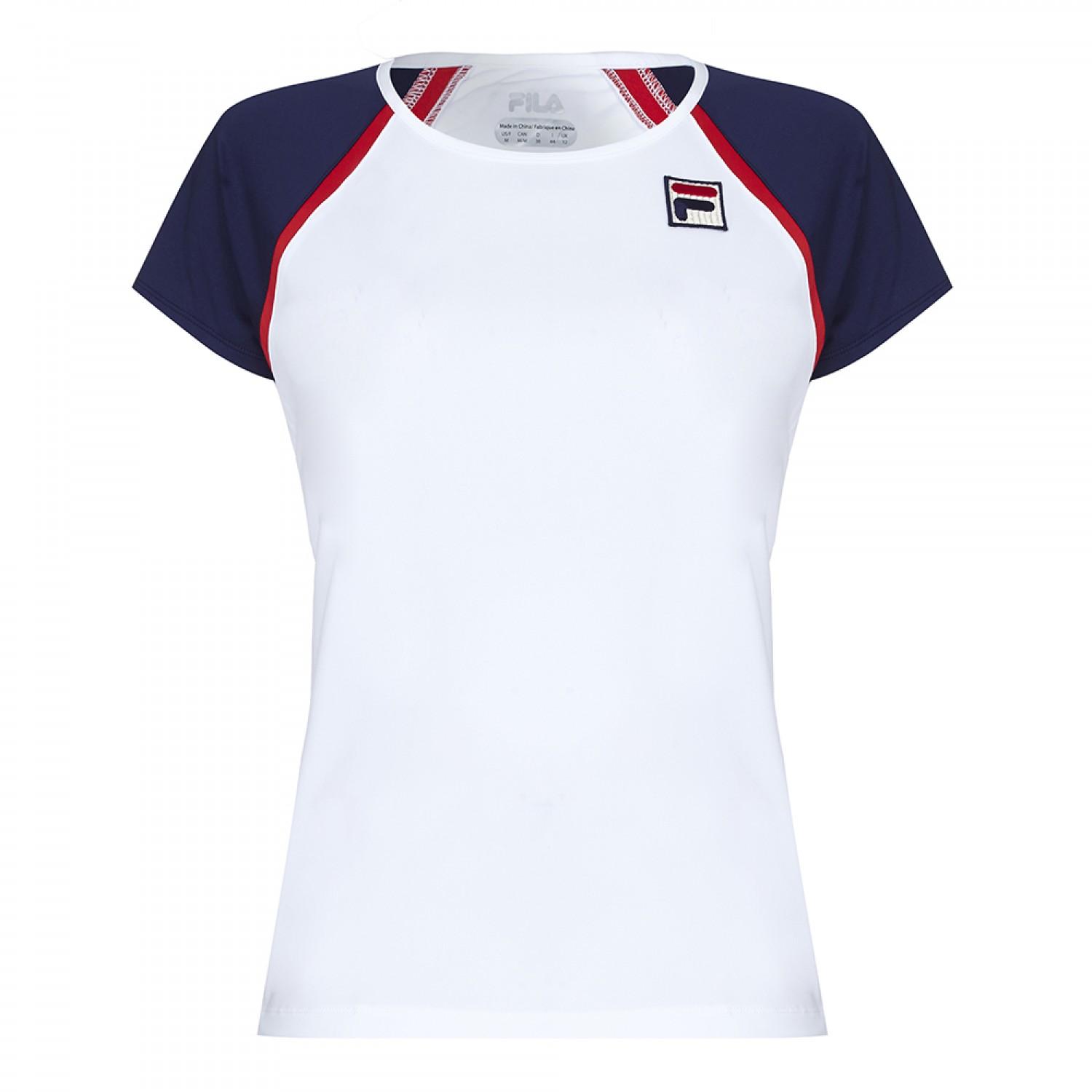 Fila Womens Heritage Short Sleeve Top - White/Navy/Red - Tennisnuts.com