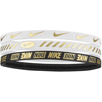 Nike Metallic Hairbands (Pack of 3) - Black/White/Gold