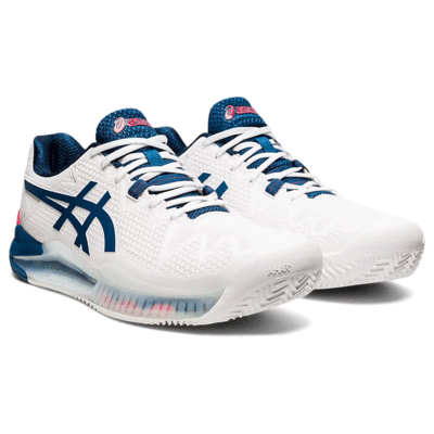 Asics Mens GEL-Resolution 8 Clay Tennis Shoes - White/Mako Blue - main image