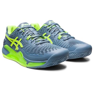 Asics Mens GEL-Resolution 9 Clay Tennis Shoes - Steel Blue/Hazard Green - main image