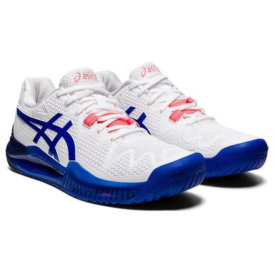 Asics Womens GEL-Resolution 8 Tennis Shoes - White/Lapis Lazuli Blue - main image