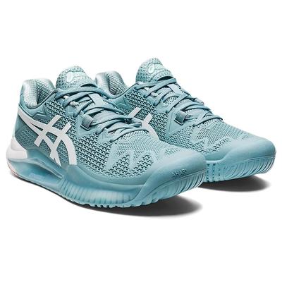 Asics Womens GEL-Resolution 8 Tennis Shoes - Smoke Blue/White
