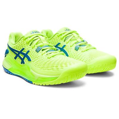 Asics Womens GEL-Resolution 9 Tennis Shoes - Hazard Green / Reborn Blue - main image