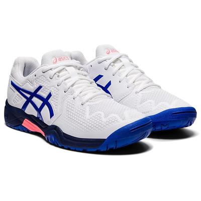 Asics Kids GEL-Resolution 8 GS Tennis Shoes - White/Lapis Lazuli Blue - main image