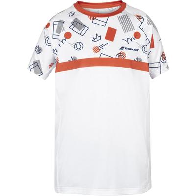 Babolat Boys Compete Crew Neck Tee - White/Pumpkin - main image