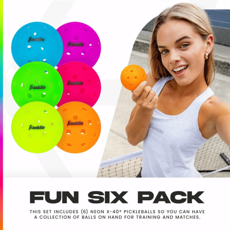 Franklin X-40 Outdoor Pickleball Balls (6 Pack) - Neon/Multi-Coloured - main image