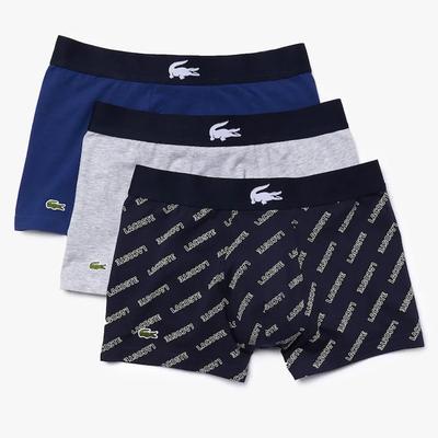 Lacoste Mens Stretch Cotton Trunks (3 Pack) - Navy/Grey Chine - main image