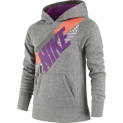 Nike Girls YA76 Brushed Fleece Over-the-head Hoodie - Grey/Purple - main image