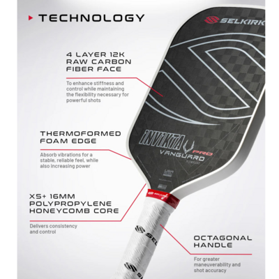 Selkirk Vanguard Pro Epic Raw Carbon Pickleball Paddle - main image