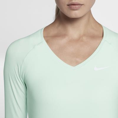 Nike Womens Pure Long-Sleeve 'V' Top - Barely Green/White - main image