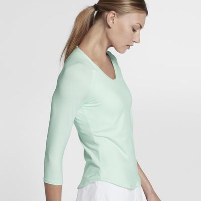 Nike Womens Pure Long-Sleeve 'V' Top - Barely Green/White - main image