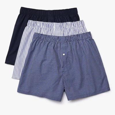 Lacoste Mens Authentic Striped Boxers (3 Pack) - Blue/White - main image