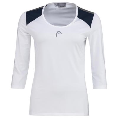 HEAD Womens Club Tech 3/4 Sleeve Top - White/Dark Blue - main image
