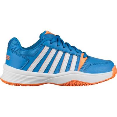 K-Swiss Kids Smash Omni Tennis Shoes [Sizes: J3-5.5] - Bright Blue/White/Neon Orange - main image