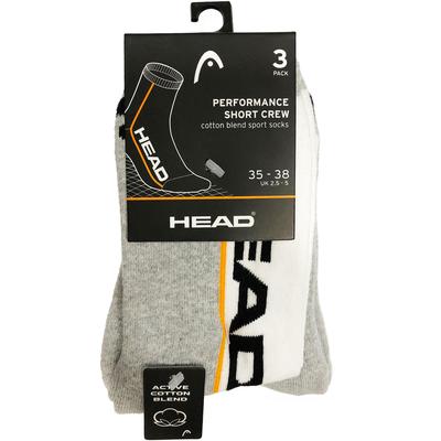 Head Performance Stripe Short Crew Socks (3 Pairs) - White/Grey