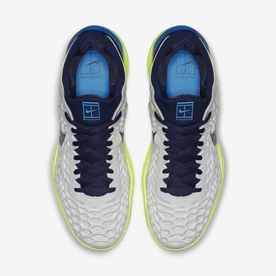 Nike Mens Zoom Cage 3 Tennis Shoes - Vast Grey/Signal Blue/Volt Glow/Blackened Blue