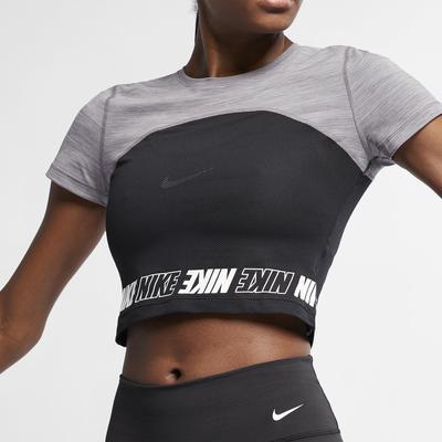 Nike Womens Pro Short Sleeve Crop Top - Gunsmoke/Heather