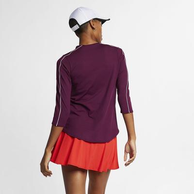 Nike Womens 3/4 Sleeve Tennis Top - Bordeaux/White - main image