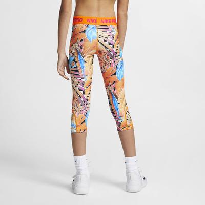 Nike Girls Pro Printed Capris - Orange Peel/Laser Fuchsia - main image