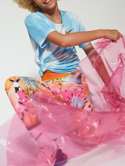 Nike Girls Pro Printed Capris - Orange Peel/Laser Fuchsia - main image