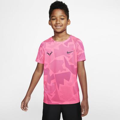 Nike Boys Dri FIT Rafa Tee Digital Pink Gridiron Extra Large Pink