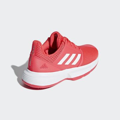 Adidas Kids CourtJam Tennis Shoes - Shock Red/Cloud White/Matte Silver